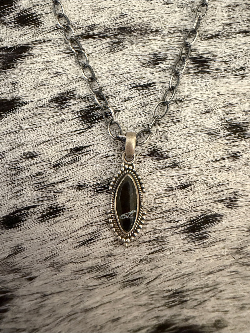 ❤️ Black Jack Turquoise MarquisePendant Navajo Style Sterling 925 Unisex 1.03”L - Picture 5 of 13